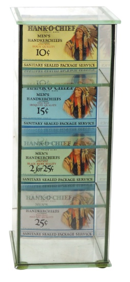 Hank-O-Chief Men's Handkerchief Counter Display Case, glass w/litho on cdbd