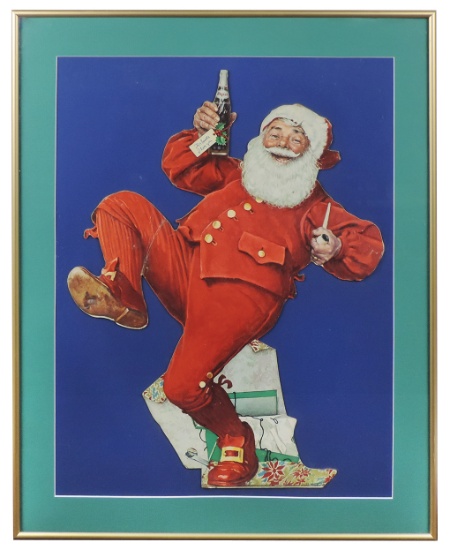 Pepsi-Cola Santa Display, litho on cdbd diecut of jovial Santa w/product bo