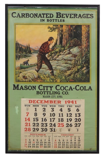 Coca-Cola Bottling Calendar, c.1941, large litho on paper w/hunting scene f