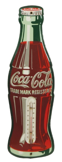 Coca-Cola Thermometer, metal, c.1950's, marked R-8-55, VG+/Exc cond w/worki