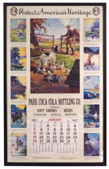Coca-Cola 1947 Bottling Calendar, large format w/multiple hunting & fishing