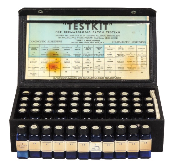 Medical Allergies Test Kit, fitted case for 55 different cobalt blue glass