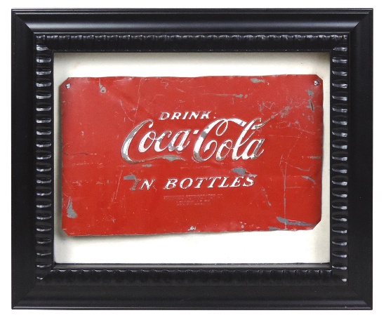 Coca-Cola Embossed Panel, cooler cut-out in shadow box frame, Exc cond, 15"