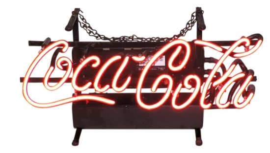 Coca-Cola Neon Sign, red tube script, mfgd by Everbrite for Coca-Cola in 19
