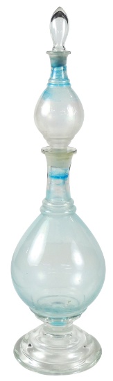 Apothecary Show Jar, 4-part blown glass, pear shape w/socket mount on glass