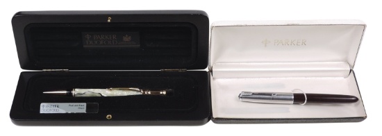 Fountain Pens (2), Parker Duofold pearl & gold mechanical pencil, Mint cond