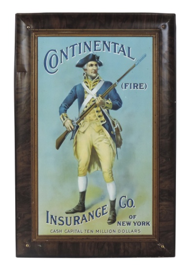 Insurance Co. Sign, self-framed litho on tin for Continental Insurance Co. of New York, mounte