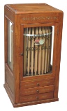 Spool Cabinet, revolving Belding's Spool Silk, mahogany glass cabinet w/cyl