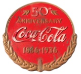 Coca-Cola 50th Anniversary Sign, 1886-1936, embossed metal, c.1936, VG+ con
