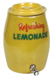 Stoneware Lemonade Cooler, mustard glass w/matching cover & 