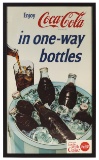 Coca-Cola Sign, litho on cdbd, c.1960s, bottles w/diamond logo, 