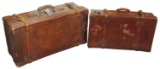Travel Cases (2), leather w/expanding tops & straps, c.1900, both high qual
