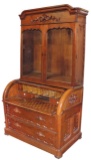 Furniture, Victorian Walnut Secretary/Bookcase, 2-section barrel front desk