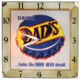 Soda Fountain Dad's Root Beer Clock, mfgd by Advertising Products with 