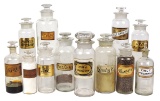 Apothecary Bottles & Jars (12), assorted blown glass w/paper/LUG labels, mo