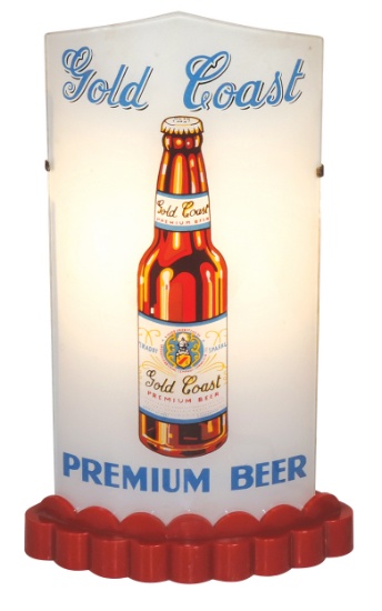 Breweriana Bullet Sign, Gold Coast Premium Beer, a Blue Ribbon Display mfgd