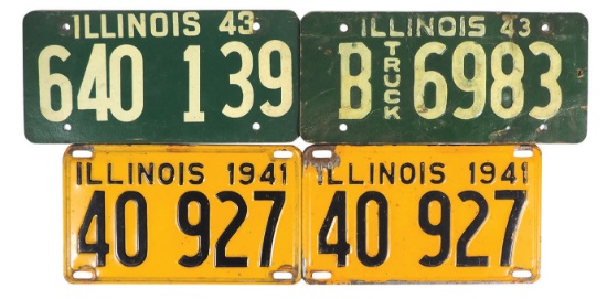 License Plates (4), all Illinois, 1943 fiberboard truck plate, 1943 fiberbo