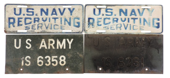 Militaria License Plates (4), pair U.S. Recruiting, pressed steel & pair U.