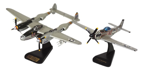 Militaria Warbird Plane Models (2), carved & painted wood P-51D Mustang on