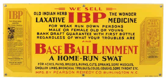 Base Ball Liniment Porcelain Sign, from Pearson Remedy Co.-Burlington, N.C.