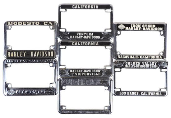 Motorcycle Harley-Davidson License Plate Frames (7), all for California shops, mo