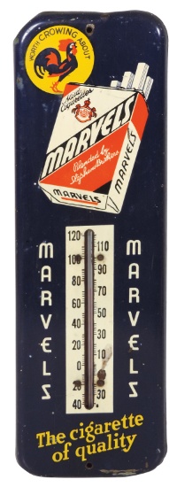 Tobacco Thermometer, Marvels Cigarettes, "Worth Crowing About", metal w/cig