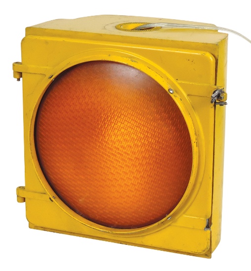 Automobilia Traffic Light, Eagle Signal, single yellow caution in aluminum