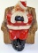 A Sleeping Santa Polychrome Plaster Bank w/ Dunlap Ill State Bank decal, VG
