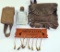 3pc leather pouch, leather cased flask & Sign