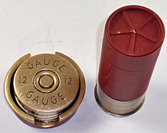 An oversized 12ga Shotshell Table Lighter & Coaster Set