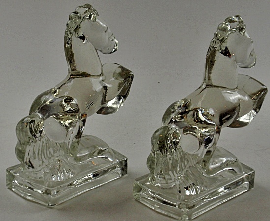 A Pair Of Art Deco Rearing Crystal Horses