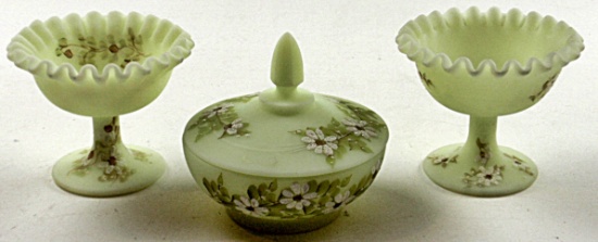3pc Fenton Artist Decorated Bowl & Compotes