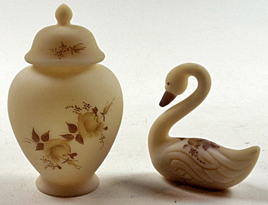 2pc Artist Decorated Fenton Glass