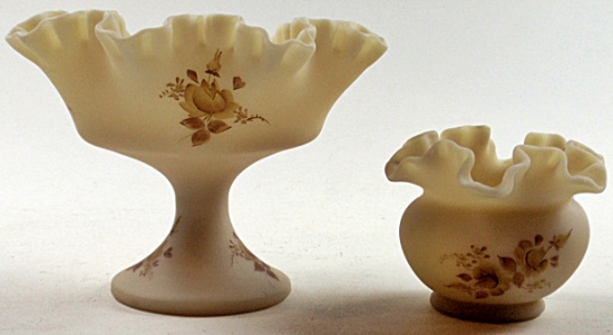 2 pc Artist Decorated Fenton Art Glass