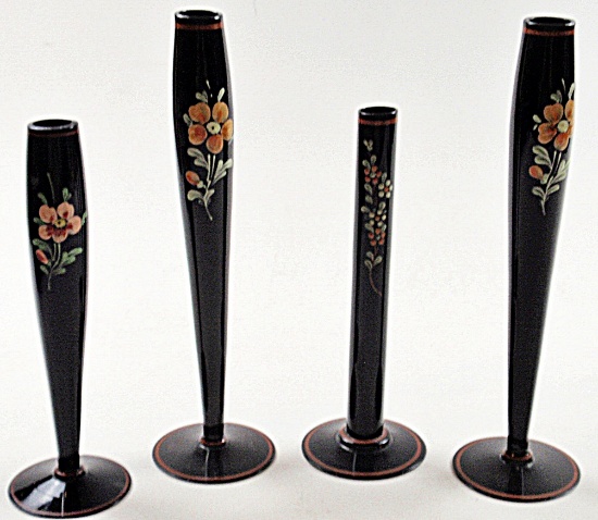 4 Vintage Enameled Glass Candlesticks,