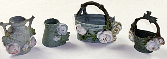 4 Piece Shafer & Vater White Rose Jasperware