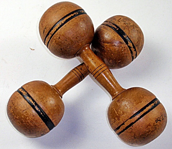 Pair of Turned Wood Dumbbells