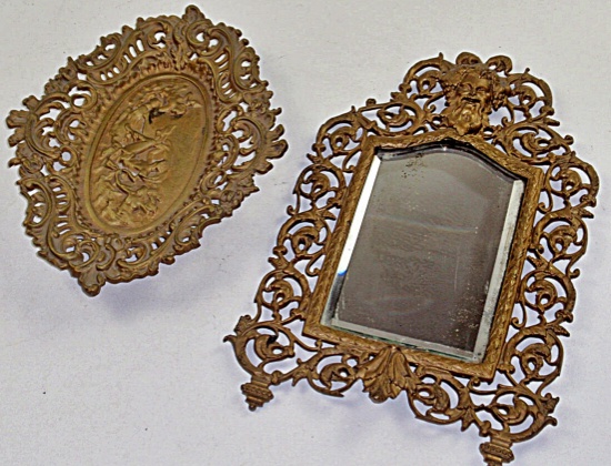 Pair Victorian Gilt Cast Iron Pieces