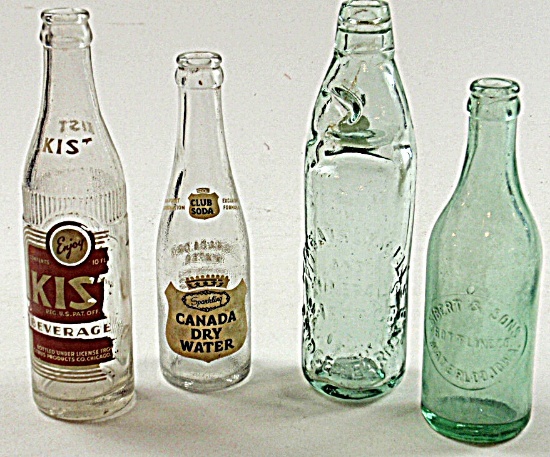 4 Vintage Glass Soda Bottles