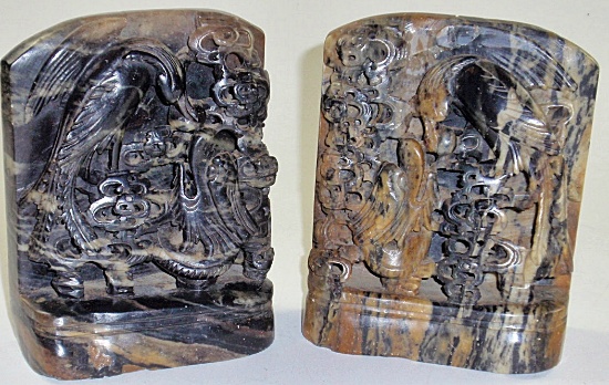 Antique hand carved stone book ends