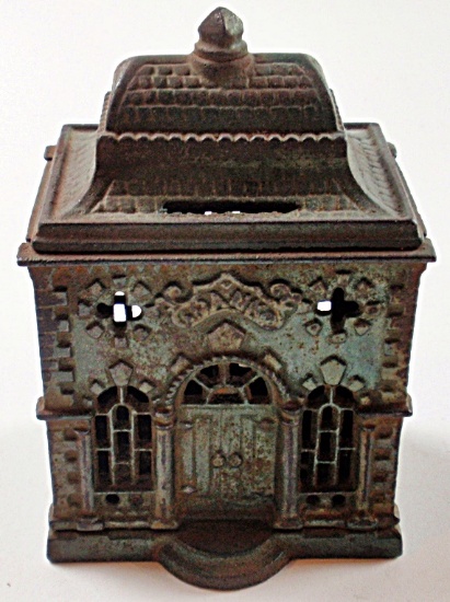 A 19th C Cast Iron Bank Building w/domed roof, Exc+ cond with 80% orig lust