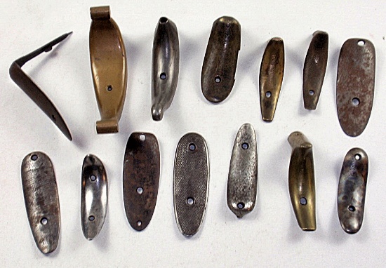Lot of vintage metal gun butt plates (approx. Dozen)