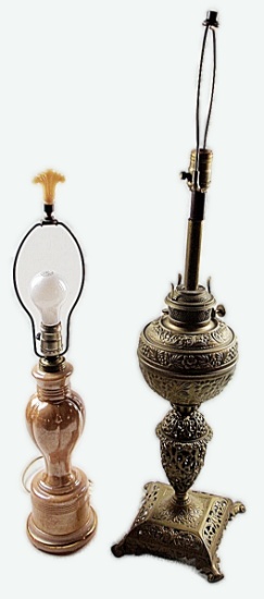 2 Vintage Table Lamps, Alladin Alacite, & Victorian Parlor