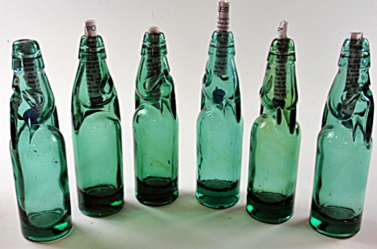 6 Vintage Codd Type Soda Bottles
