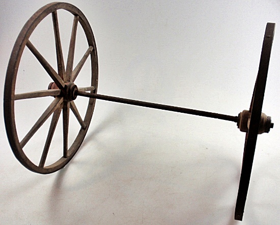 A Pair of Wood Spoked Goat Cart Wheels,