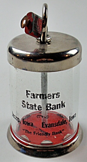 A Farmers State Bank Advertising Glass Bank, VG+ cond, for Evansdale, IA, w