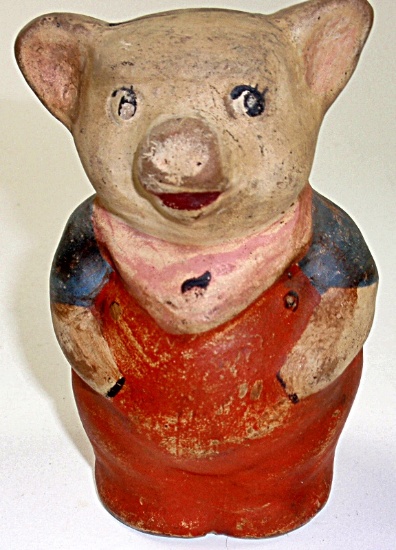 A Cast Redware Pig Bank, early 20th C w/orig finish in Exc cond, noting tra
