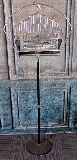 An Art Deco Chromed Wire & Glass Bird Cage