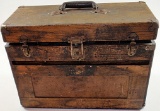 An Antique Oak Machinist Chest With Tools