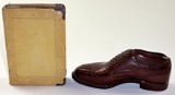 A Florsheim Shoe & book bank, Exc cond the former w/unopened slot, 5.25